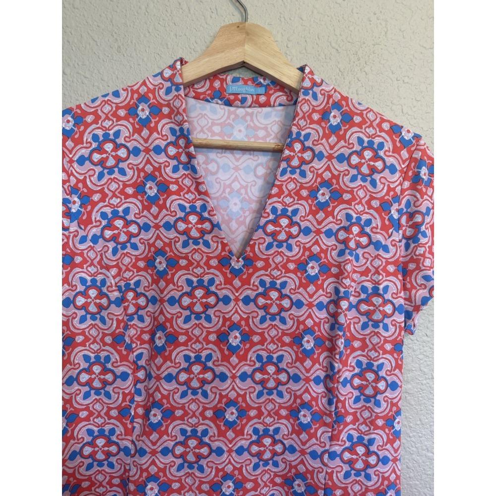 J. McLaughlin Ivana Shirt Dress Catalina Cloth Red And Blue Size Large $228 - Picture 6 of 8